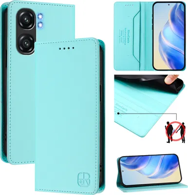 Immagine prodotto di Custodia in pelle per Oukitel C58 / C58 Pro, flip case con slot per carte, portafoglio e supporto Turchese