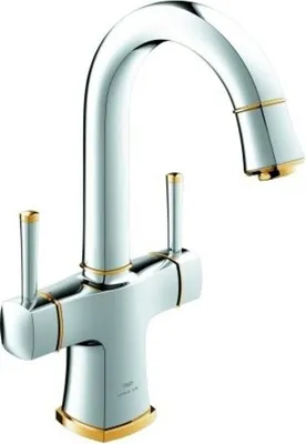 Produktbild von GROHE Zweigriff-Waschtischbatterie Grandera 20666, L-Size, Einlochmontage, Zugstangen-Ablaufgarnitur 1 1/4'', chrom/gold