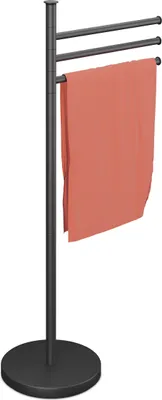 Produktbild von Relaxdays Handtuchhalter, 3 bewegliche Stangen, HBT: 85,5 x 42 x 22 cm, Edelstahl, Badezimmer, Handtuchständer, schwarz