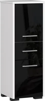 Produktbild von Freistehender Badezimmerschrank: eine Schublade, zwei Türen, drei Einlegeböden, Farbe: Weiß | glänzend schwarz, Möbelmaße: B: 30 cm, H: 85 cm, T: 30 cm