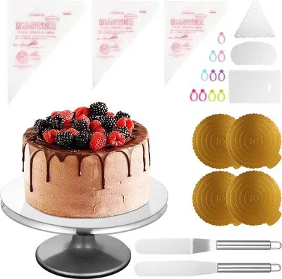 Produktbild von Draaibare Aluminium-Dekorationset mit Glasuren-Spatel für Gebäckbacken (30 cm, Silber, Aluminiumlegierung)
