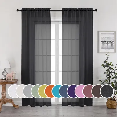 Image de Rideaux transparents noirs, 2 panneaux, 106,7 x 213,4 cm, pour salon et chambre