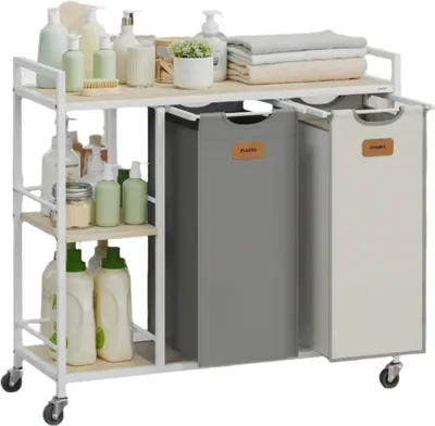 Produktbild von Wäschekorb mit 2 Fächern – Wäschesortierer – 100 l – 87 x 33 x 80,5 cm