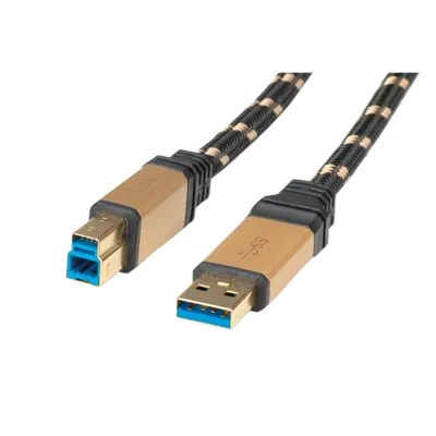 Obrázek produktu pro ROLINE 11.02.8900, 0,8 m, USB A, USB B, USB 3.2 Gen 1 (3.1 Gen 1), Samec/samec, Černá, Zlato