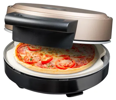 Image de Bestron four à pizza pour des pizzas croustillantes en 5-10 minutes, four à pizza électrique avec une température maximale de 320°C, avec pierre réfractaire et autres, beige