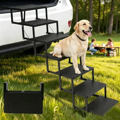 Imagen del producto de Escalera plegable para vehículos, con 7 peldaños, 43 cm de ancho, apta para vehículos de hasta 113 kg, ideal para coches y SUVs