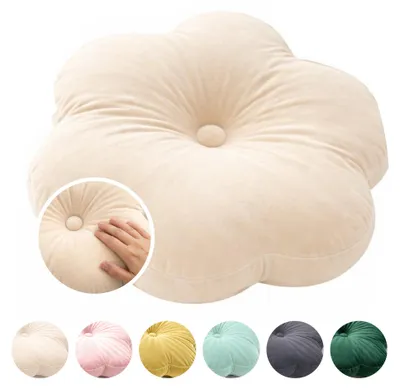 Produktbild von MEBLE ODNOWA, Dekoratives Kissen, Zierkissen, Blumenform, Dekokissen Blume, Creme, ⌀ 40cm, Samt, Velours, Strapazierfähig, Maschinenwaschbar