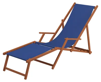 Produktbild von Gartenliege blau Fußteil Tisch Deckchair Buche dunkel Strandliege Liegestuhl Relaxliege 10-307 F T
