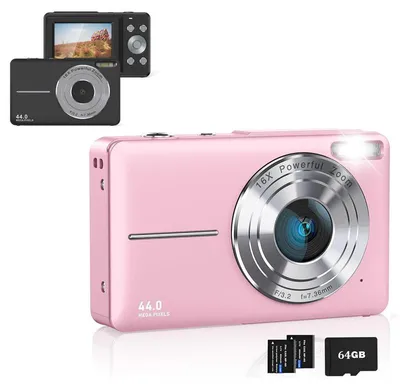 Produktbild von ZELURXX Digitalkamera Set für Kinder 1080P 44MP, 16x Zoom, 2,4 Zoll Bildschirm, Mini Kamera Set, Selfie, Taschenformat, Rosa + Schwarz