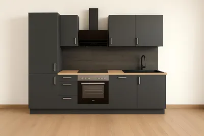 Produktbild von GEBA Küchenzeile „Dresden“ 270 cm – mit E-Geräten – Diamantgrau – vormontiert – inklusive Nischenrückwand, LED-Beleuchtung & Müllsystem