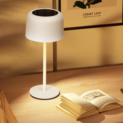 Produktbild von Aigostar LED Tischlampe Kabellos Solarladung und USB-Aufladung, Tischleuchte Touch Dimmbare, Nachttischlampe IP54 Wasserdicht für Innen und Außen, Schlafzimmer, Wohnzimmer, Restaurant, Garten - Weiß