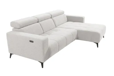 Productafbeelding van Moderne hoekbank Nicolette, crèmekleurig, met elektrische relaxfunctie en verstelbare hoofdsteunen