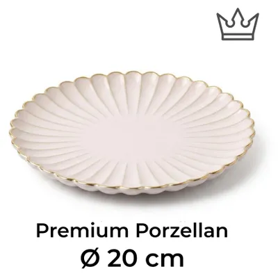 Premium Porzellan Speiseteller Ø20 cm – Elegantes Wellendesign mit edlem Goldrand