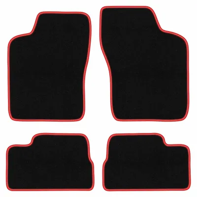 Productafbeelding van Velours automatten voor Opel Kadett E 1984-1991 (hatchback/stationwagen/sedan/cabrio) – 4-delig, zwart/rood, op maat – Wielganizator CARLUX