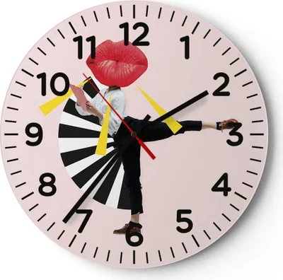 Produktbild von Wanduhr - Rund - Glasuhr - Grafik Mund Mann - 40x40cm - Schleichendes Uhrwerk - Lautlos - zum Aufhängen bereit - Dekoration Modern - Wanddekoration aus Glas - C4AR40x40-4559