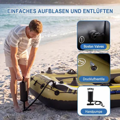 Produktbild von COSTWAY Schlauchboot für 2 Personen, aufblasbares Boot mit 2 Paddeln, Handpumpe, Fischmaßbändern & Angelrutenhaltern, 252 x 125 x 40 cm