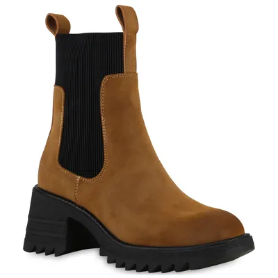 Produktbild von VAN HILL Damen Leicht Gefüttert Klassische Stiefeletten Profil-Sohle Schuhe 839708, Farbe: Hellbraun, Größe: 37