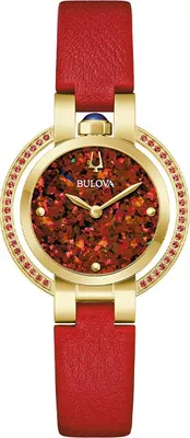 Produktbild von Bulova Rubaiyat Damenuhr, Gold-Rot, 30,5 mm Gehäuse, 12 mm Armband, Analog Quarz, 3 bar