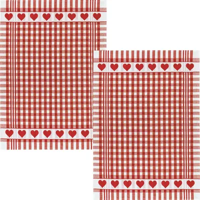 Produktbild von Kracht Geschirrtuch 2er-Pack Karo/Herz rot 50x70 cm