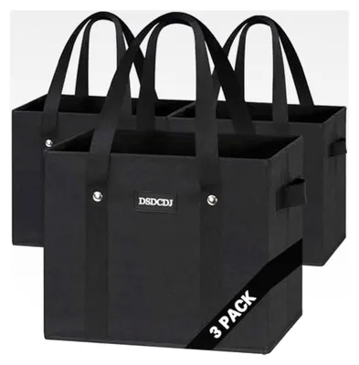 Produktbild von Faltbarer Einkaufskorb 3er Set – Stabile Einkaufstasche mit Henkel und verstärktem Boden – Ideal für Einkaufswagen und Kofferraum