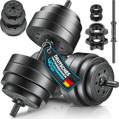 Immagine prodotto di RE:SPORT Set di manubri a 2 pezzi regolabili da 40 kg | Set di manubri con 2 manubri | Manubri con pesi e chiusura a 4 stelle | Manubri fitness per la costruzione muscolare, l'allenamento e la casa