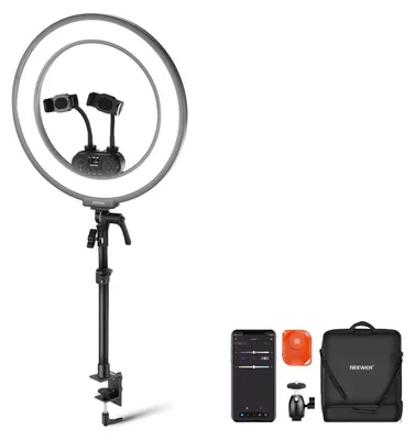 Produktbild von NEEWER RL45B 18" Ringlicht Schreibtisch Edge Lit Ring Licht für Handy, Kamera, Laptop, LED Beleuchtungs Set, Telefonhalter, Tischständer, Kugelkopfmontage, Webcam, Zoom Anruf, Streaming, Selfie