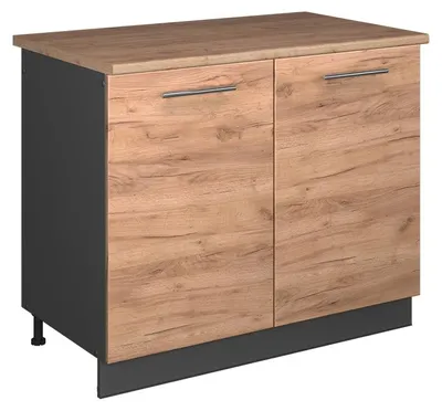 Produktbild von Spülenunterschrank Vicco Fame-Line Goldkraft Eiche/Anthrazit 100 cm, AP Eiche, Model 61936