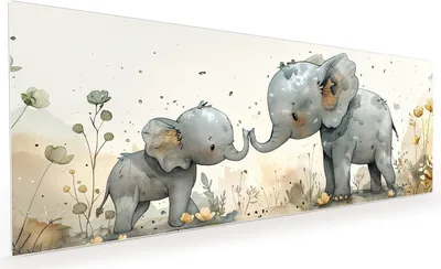 Produktbild von Küchenrückwand Spritzschutz Glas mit Motiv Elefantenfamilie 40 x 40 cm