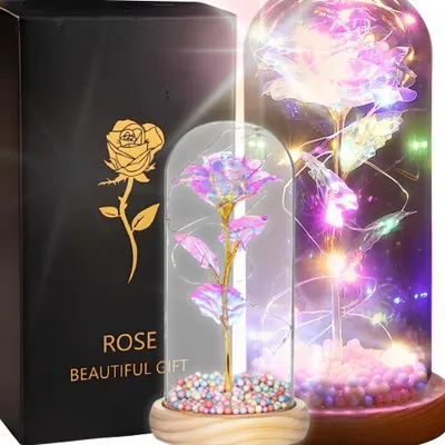 Produktbild von Ewige Rose leuchtend im Glas LED bunt Batterie Geschenk 18. Geburtstag Hochzeit