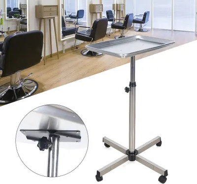 Image de Chariot de maquillage Réglable Métal Chariot de coiffure Chariot de beauté Chariot de beauté Salon Chariot d'équipement SPA Tables d'appoint Chariot d'appoint (argent)