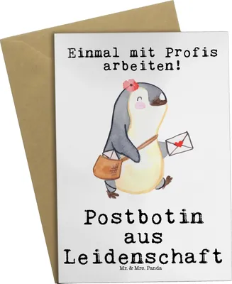 Produktbild von Mr. & Mrs. Panda Grußkarte Postbotin Leidenschaft - Weiß - Geschenk, Briefzustellerin, Klappkarte, vatertagskarte, Grußkarten, einladungskarten, Briefträgerin