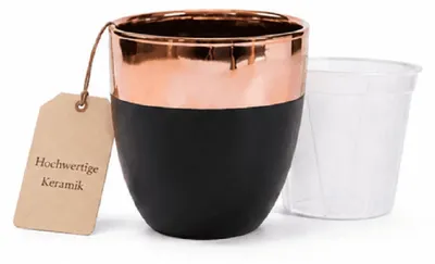 Zdjęcie produktu dla Omgoods - Zestaw 2 eleganckich, czarnych doniczek ceramicznych z złotymi akcentami
