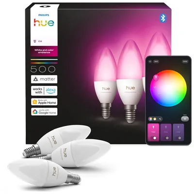 Produktbild von Philips Hue White and Color ambiance B39 Kerze – Smarte E14 LED-Lampe, Bluetooth/Zigbee, Weiß, LED, Polycarbonat (PC), E14, Kerze