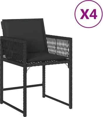 Produktbild von vidaXL Gartenstühle mit Kissen 4 Stk. Schwarz Poly Rattan
