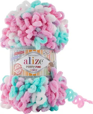Strickgarn ALIZE Puffy Fine Color weiß, türkis,rosa