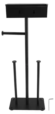 Image de Porte-rouleau de papier toilette sur pied, en acier inoxydable, avec ventouses antidérapantes, noir
