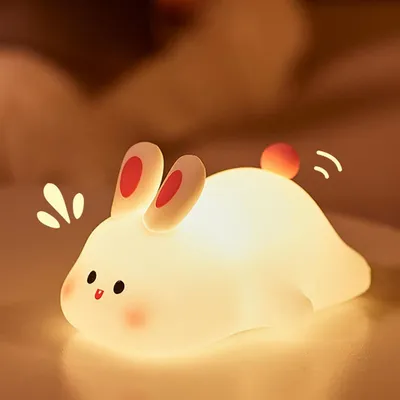 Produktbild von Nachtlicht Kinder, Stilllicht, Kaninchen Nachtlamp, Silikon Nachttischlampe, LED Touch USB Aufladbar Nachttischlampe, Hase Nachtlicht für Kinderzimmer