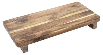 Obrázek produktu pro Dekorativní podnos z teakového dřeva, obdélníkový, s nožičkami – 37 x 17 cm – masivní dřevěný podnos na svíčky, přírodní rustikální