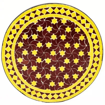 Produktbild von Marokkanische Mosaikplatte, Sternmuster, Bordeaux-Gelb, Durchmesser 80 cm