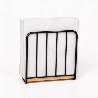 Serviettenhalter Metall-Holz, schwarz, 15,5x6,2x15,2 cm