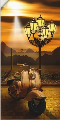 Produktbild von ARTland Wandbild, selbstklebend Oldtimer Motorroller romantisch Größe: 20x40 cm