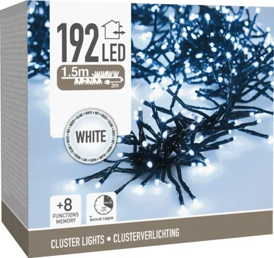 Obrázok produktu pre LED svetelná reťaz, studená biela, 192 LED diód, čierny kábel, interiér/exteriér, 4,5 m