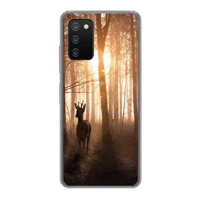 Produktbild von MuchoWow® Handyhülle Schutzhülle Hülle für Samsung Galaxy A03s Wald - Hirsche - Sonne - Bäume - Winter - Natur - Tiere Silikon Softcase Handy Hülle - Schutz
