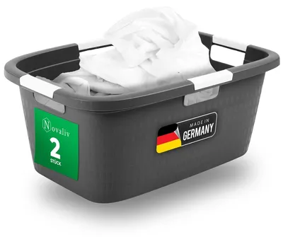 Produktbild von Novaliv 2 Stück Wäschewanne mit 4 Griffen 40L Anthrazit, Wäschebox Set Wäscheeimer Wäschebehälter für Bad Wäsche Schmutzwäsche, Wäschewannen Laundry Basket Haushalt Korb Sammler Box