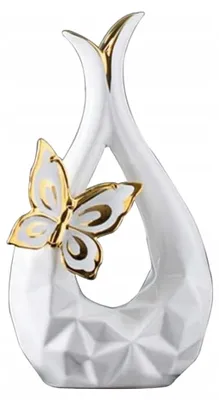 Zdjęcie produktu dla Wazon Biały Duży porcelana rękodzieło ze złotym akcentem i połyskiem motyl