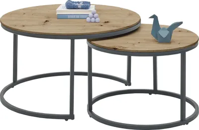 Produktbild von Satztisch >Gino 2< (2er Set) in Eiche Nachbildung, schwarz, MDF, Metall - 45x80 (HxD)