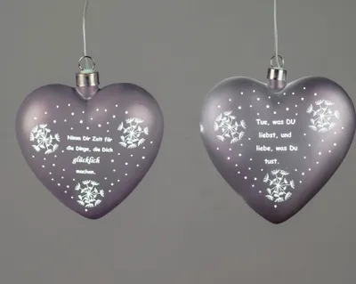 Produktbild von 2er Set LED Hängedeko Herzen mit Spruch lila D. 12cm mit Timer Glas Formano WA