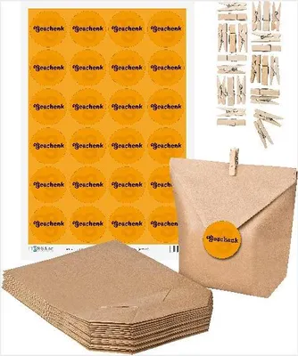 Produktbild von SET GESCHENK (Motiv5) 24x Geschenktüten + 24x MiniKlammer + 24x Aufkleber Gesche