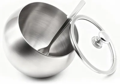 Productafbeelding van Suikerkom 300 ml, roestvrijstaal, glazen deksel, suikerlepel, voor keuken