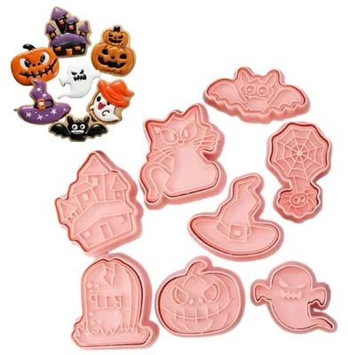 Image de Lot de 8 emporte-pièces Halloween, en plastique 3D (Lot A, 8 pièces)